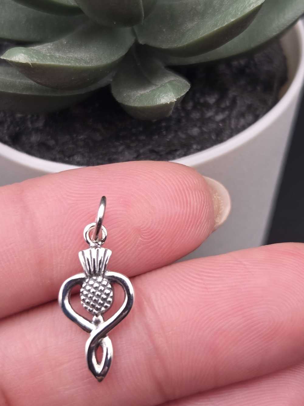 . 925 Solid Sterling Silver Small Celtic Thistle Heart Pendant -